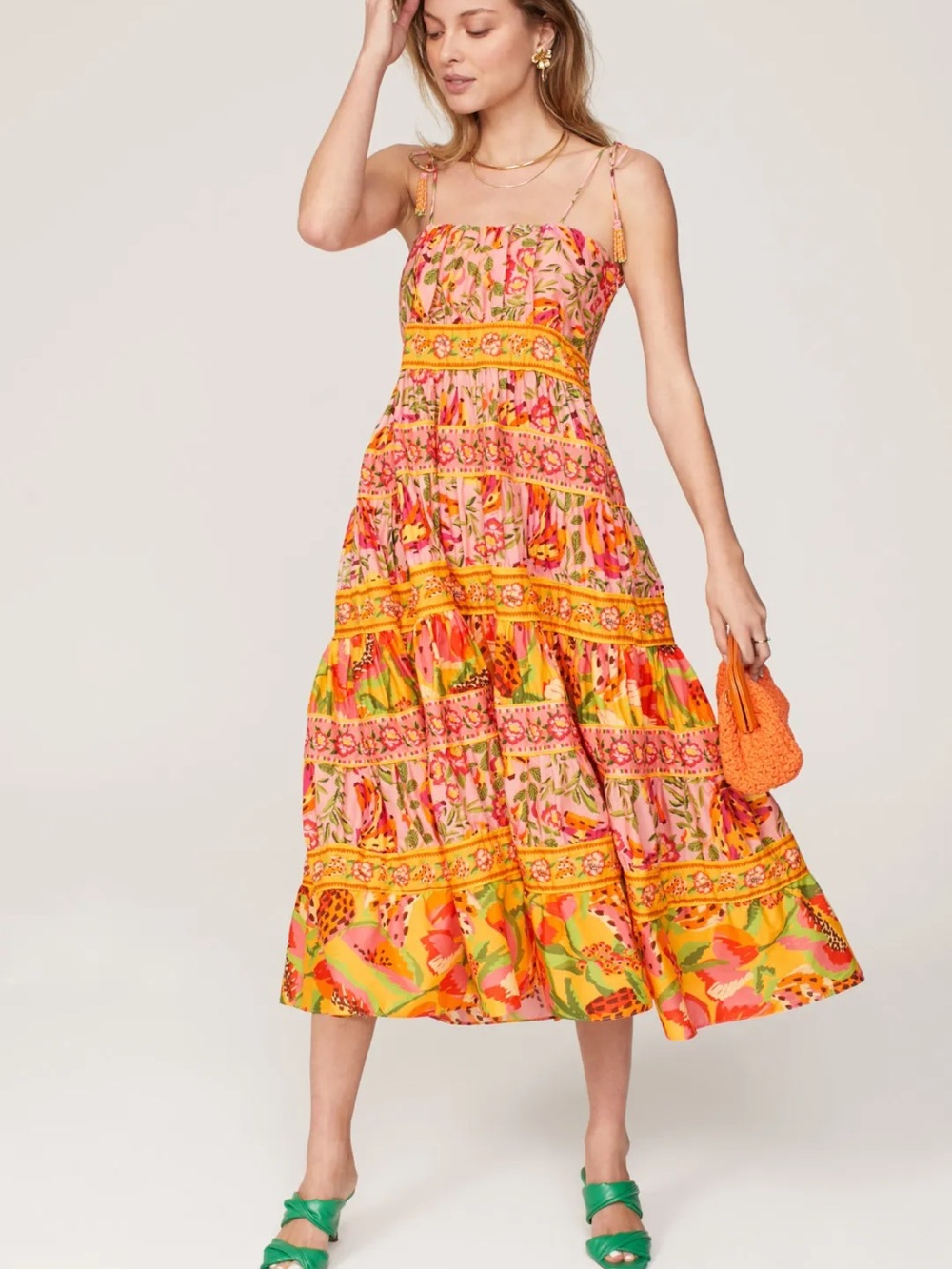Farm Rio pink and yellow maxi dress